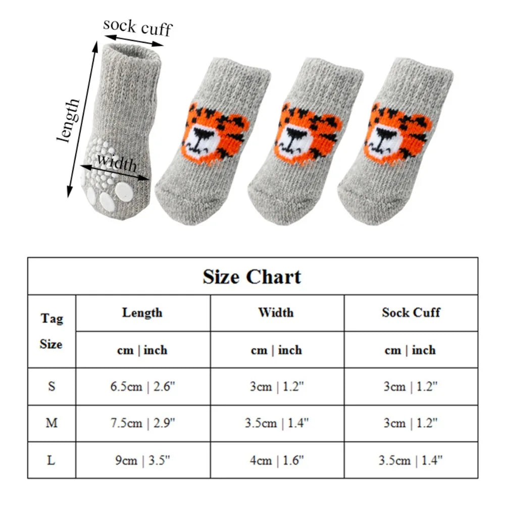 4pcs Winter Pet Dog Socks Small Cat Knit Warm Socks Dog Anti-slip Socks Chihuahua Thick Paw Protector Booties Pet Accessories