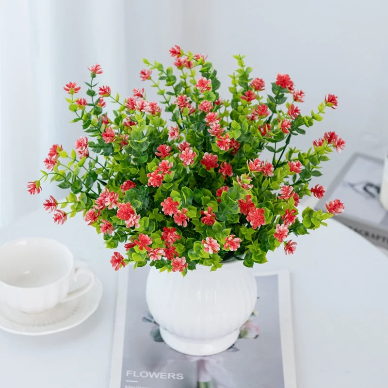Artificial Plastic Eucalyptus Flowers Vase Decor