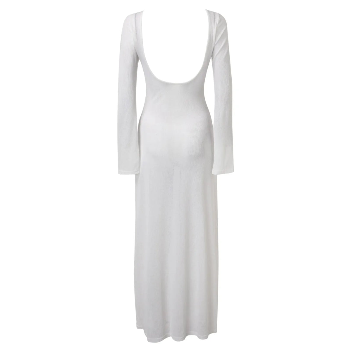 Women Long Sleeve Backless Solid Knit Beach Cover Up Dress