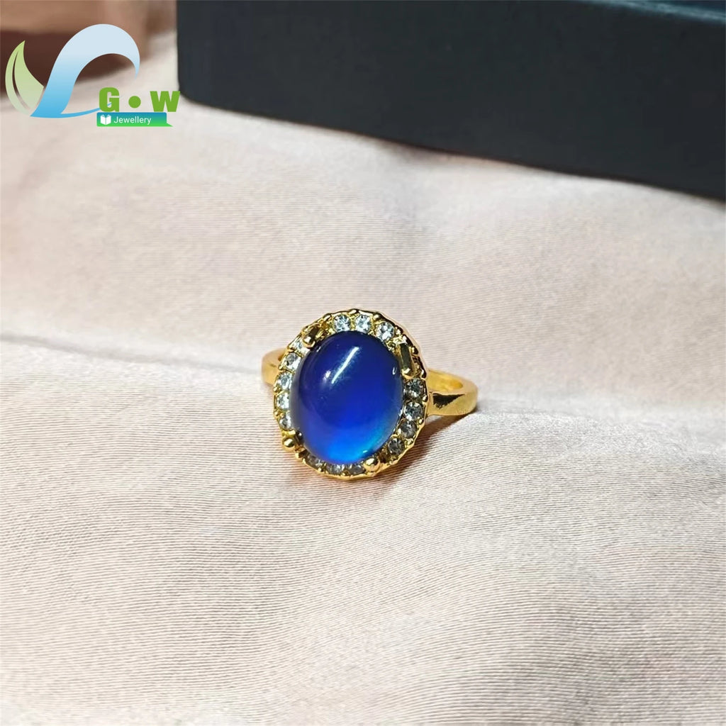 Simple Elegant Thermochromic Ring Open Gradient Color Shift Fashion Jewelry for Ladies Adjustable Size Delicate Stone Gift