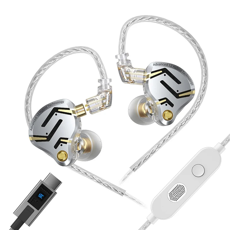 In Ear Monitor KZ ZS12 Pro 2 Hybrid 1DD+5BA Wired IEM Earphones with High Purity Silver detail view