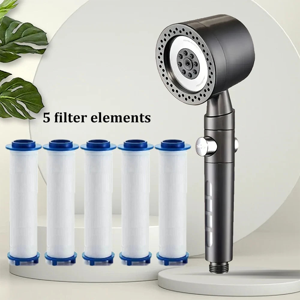 High Pressure Handheld Shower Head with Filter and One-Button Water Stop