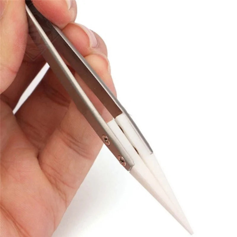 Fine Pointed Ceramic Tipped Heat Resistant Stainless Steel Tweezers Industrial Tools for Electronic Soldering