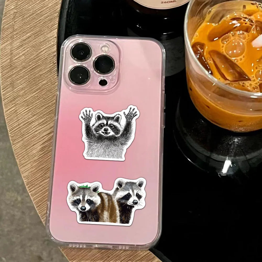 50 Pcs Cartoon Raccoon Stickers Cute Animal Waterproof