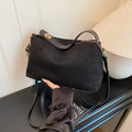Women's vintage-style fashion shoulder bag with suede-like texture, Bohemian style, adjustable wide strap