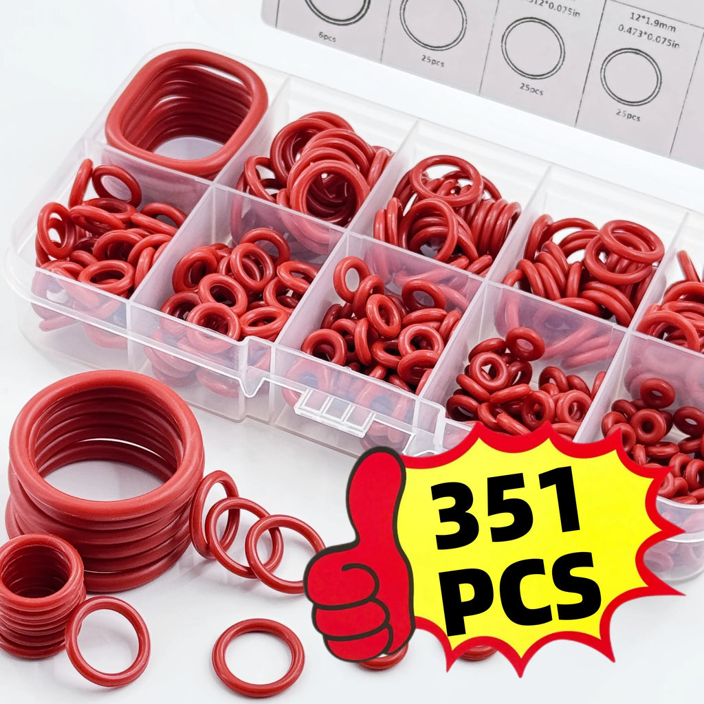 Silicone O-Ring Set, 351 Pcs, 10 Sizes