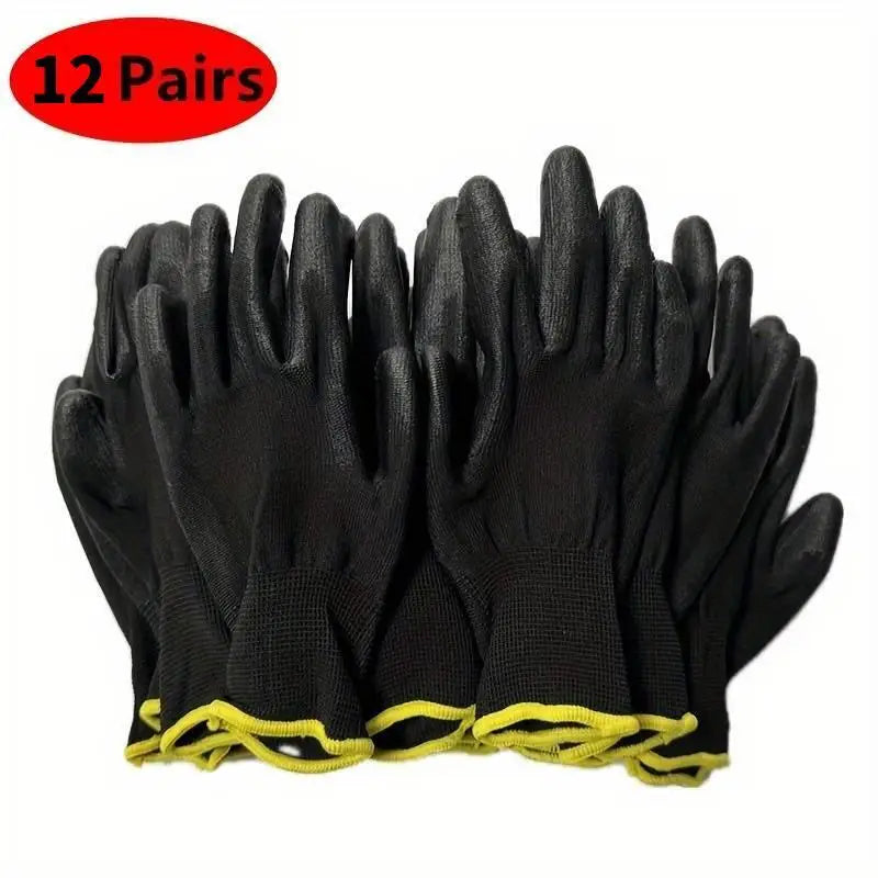 Black Grey PU Palm Coated Work Gloves 12 Pairs alternate view