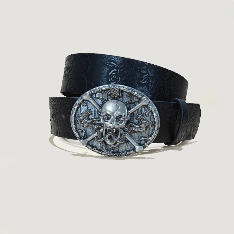 Punk Skull Plus Size Leather Belt Gothic Y2K Embossed Skeleton Hand