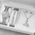 Women's Full Diamond Gold Analog Quartz Watch Jewelry Set additional angle