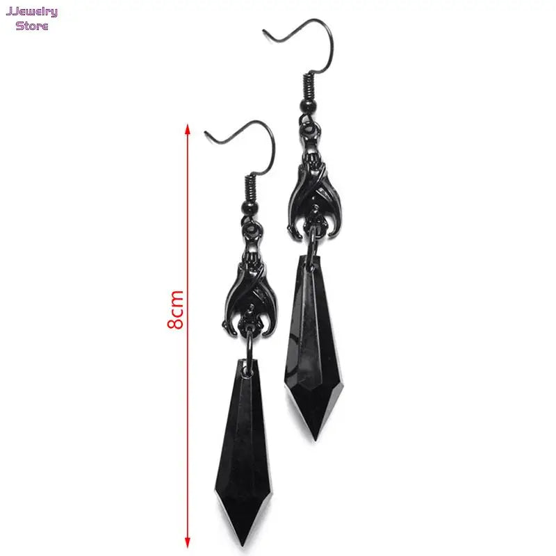 Bat Earrings with Red Teardrop Beads, Gothic Jewelry