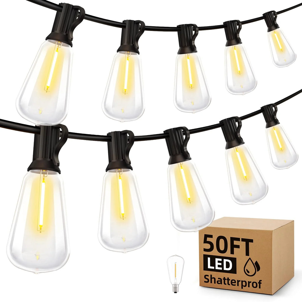 200FT LED Outdoor String Lights Dimmable Shatterproof