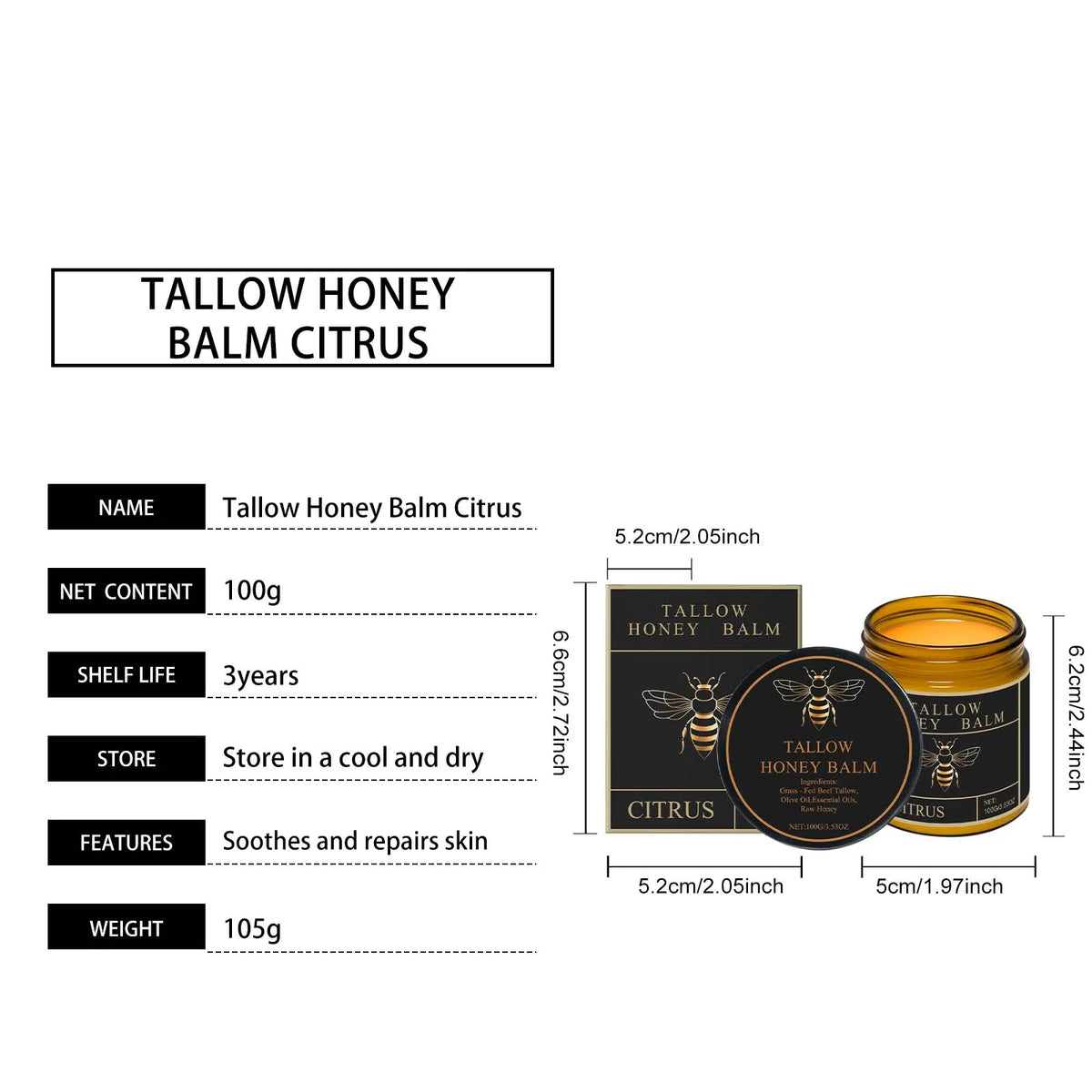 Tallow Honey Cream Hydrating Body Moisturizer Lotion
