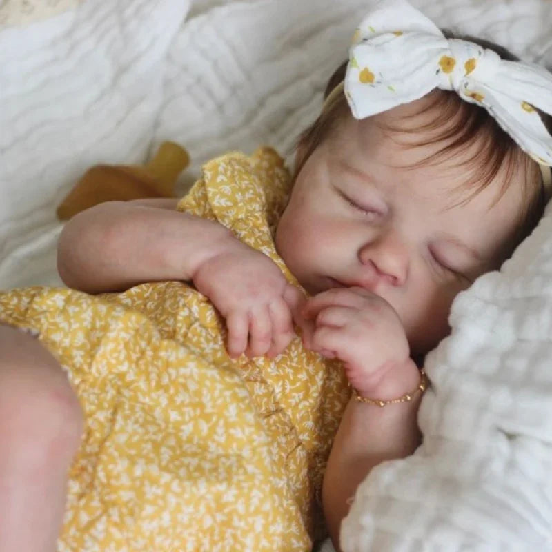 49cm Full Body Vinyl Reborn Doll Loulou with Rooted Hair Newborn Baby 3D Painted Skin with Visible V