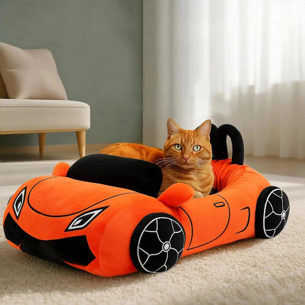 Supercar Cat Bed Coral Fleece Pet Mat with Pillow 17 x 15 Inch