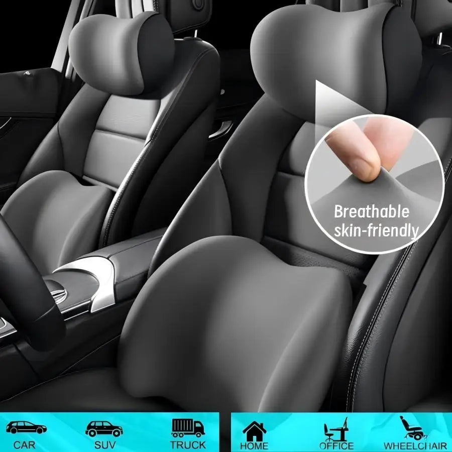 Car Headrest & Lumbar Support Cushion Kit, Memory Foam Neck Back Rest Pillows