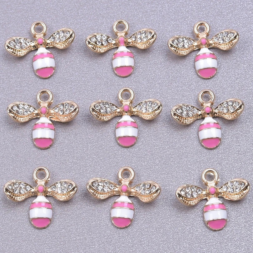 20pcs Cute Animal Bee Pendants For Jewelry Making Supplies Enamel Materials To Make Bracelets Earrings Rhinestone Animal Charms