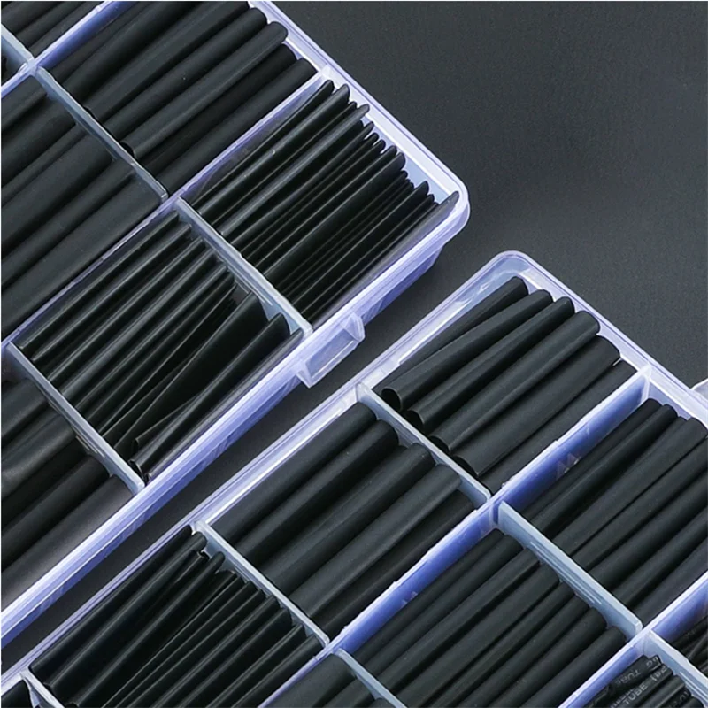 Black Heat Shrink Tube Kit Thermoresistant Tubing Shrink Wire Wrapping Electrical Connection Cable Insulation Sleeves Protecter