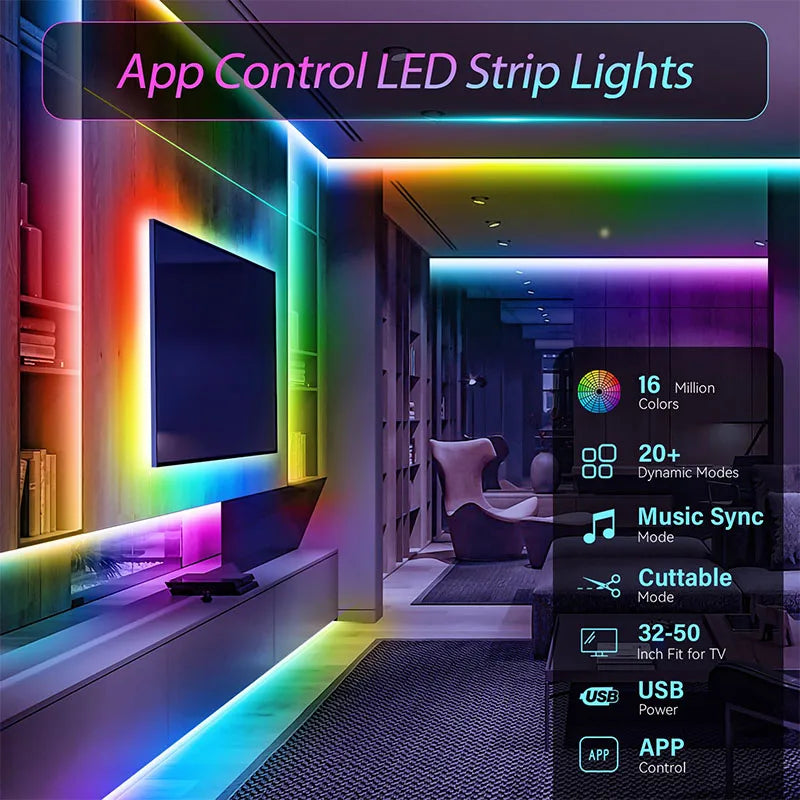 USB RGB LED Strip Light Bluetooth Control 5V Flexible Tape alternate view