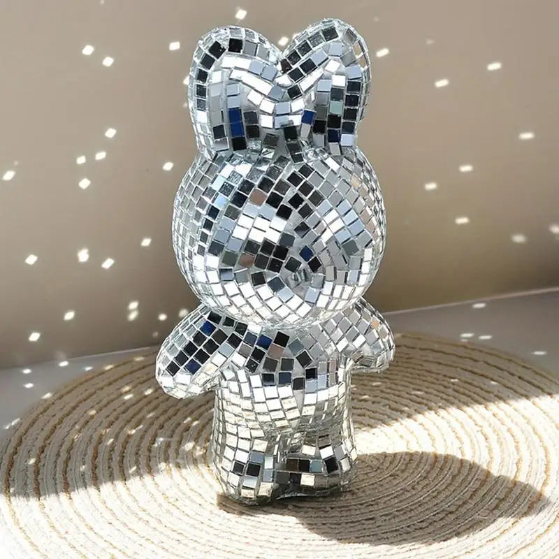 Silver Bunny Glass Disco Ball Figurine Photo Prop