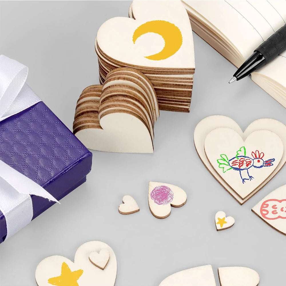 Unfinished Wooden Hearts for Crafts 1-6cm Heart Blank Wood Ornaments