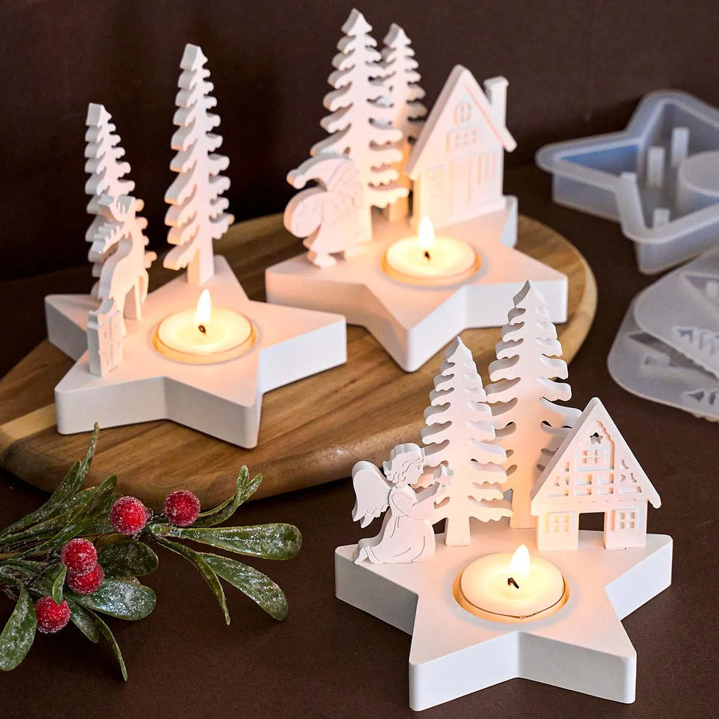 Christmas Star Candle Holder Silicone Mold for Plaster Resin