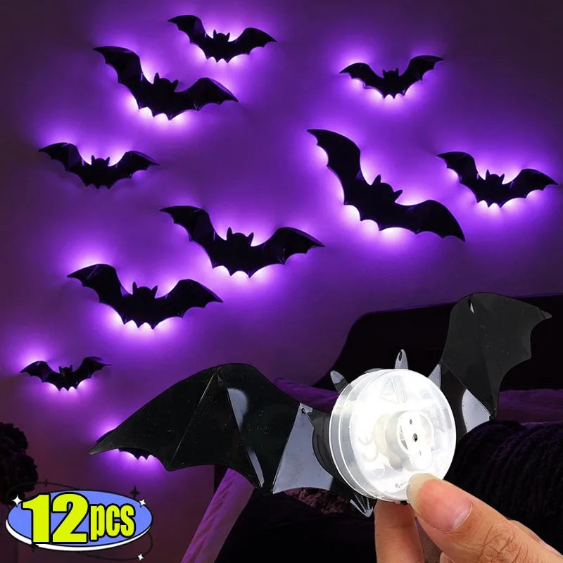 12 Pcs Purple LED Bat Wall Stickers Halloween Decorations