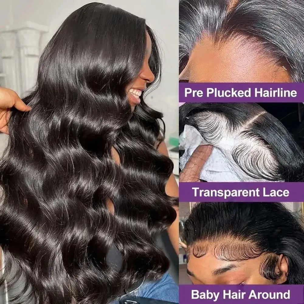 Body Wave Lace Front Wig Human Hair 250 Density Pre Plucked Glueless Black