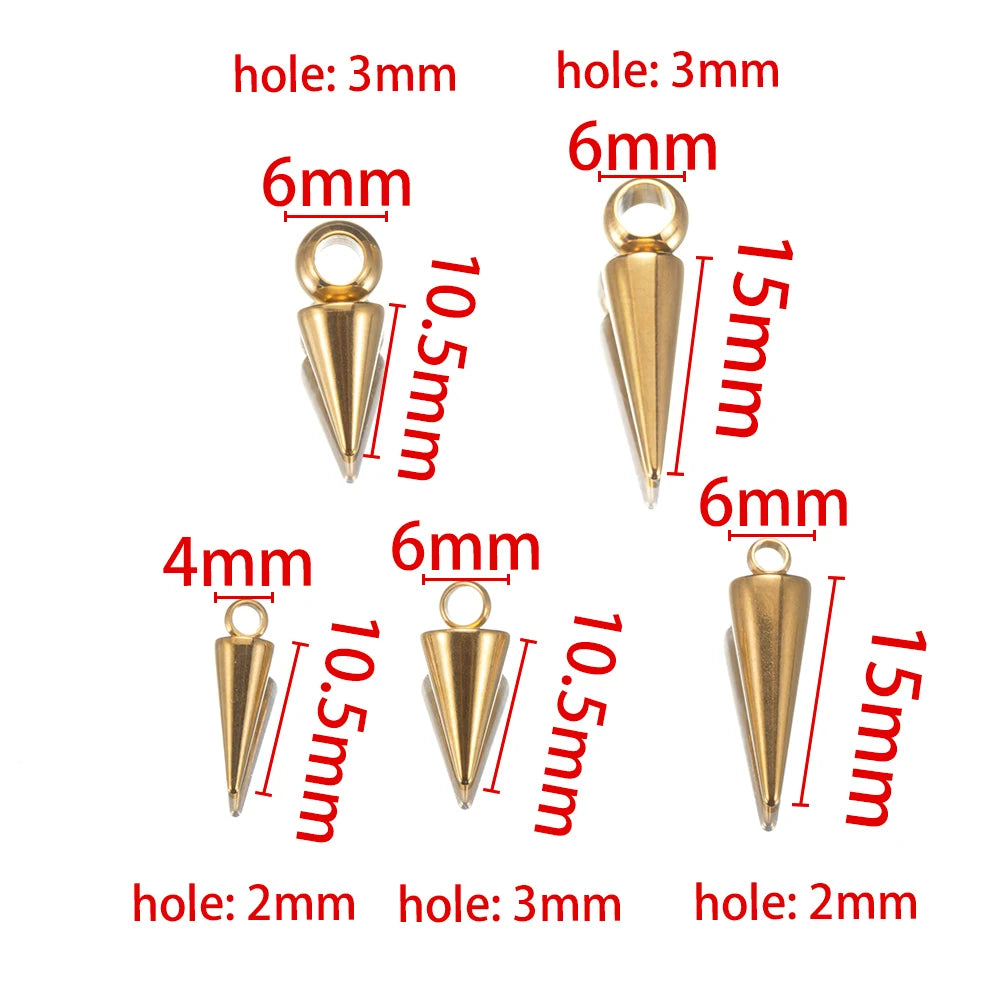 10pcs Stainless Steel Cone Pendants Retro Spike Pendants for DIY Jewelry Making Supplies