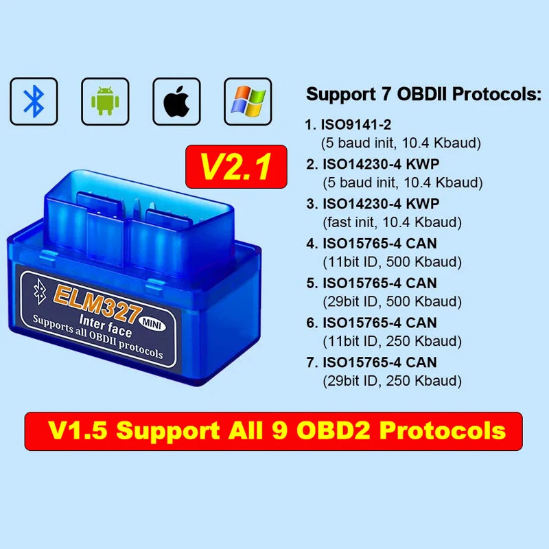 Mini ELM327 V1.5/V2.1 Bluetooth OBD2 Scanner Code Reader Car Diagnostic Tools Check additional angle