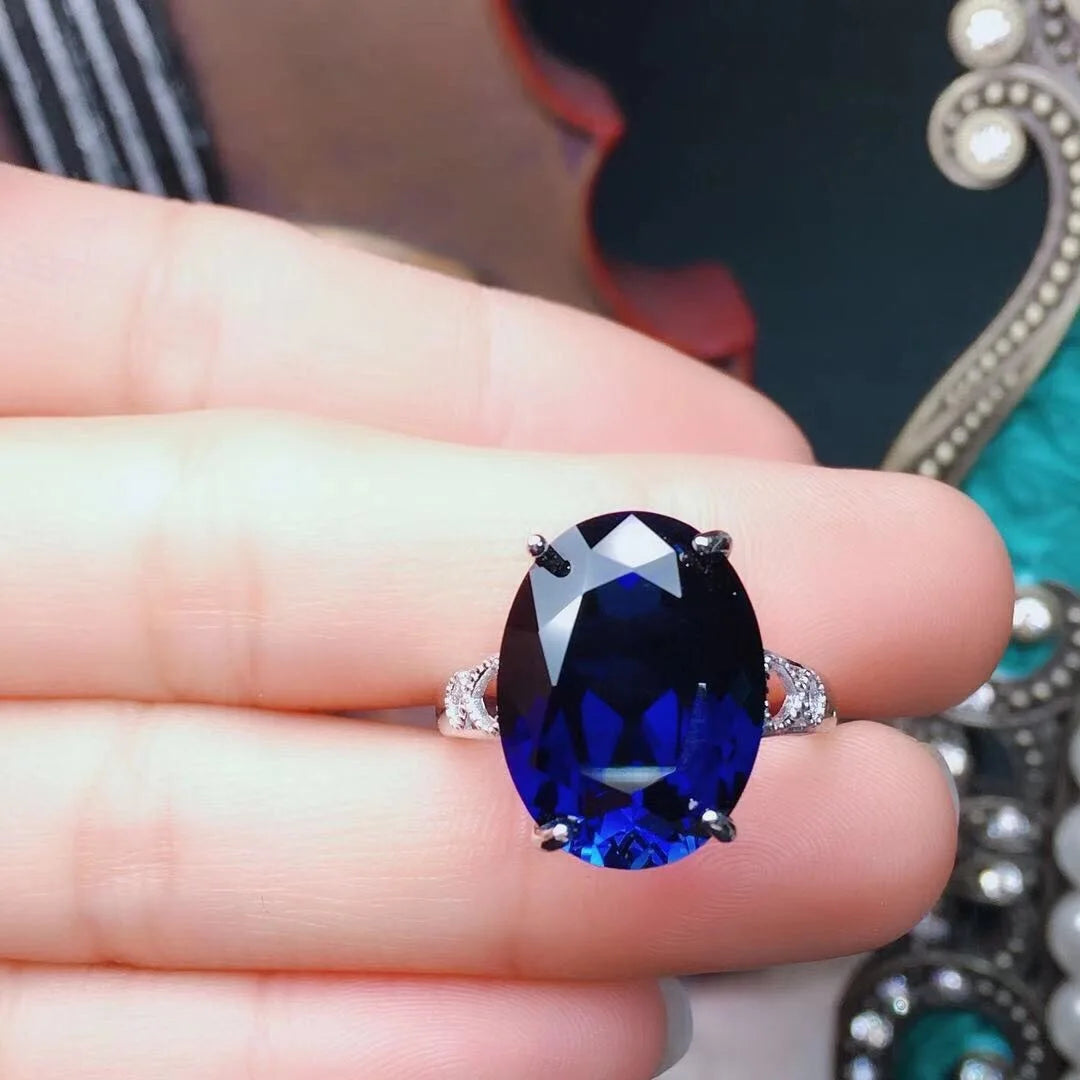 925 Pure Silver Best-Selling New Product - Blue sapphire Gemstone Open-Ended Ring for close-up view