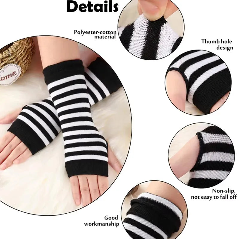 Y2K Women Knitted Long Arm Gloves Elbow Length Arm Warmers close-up view