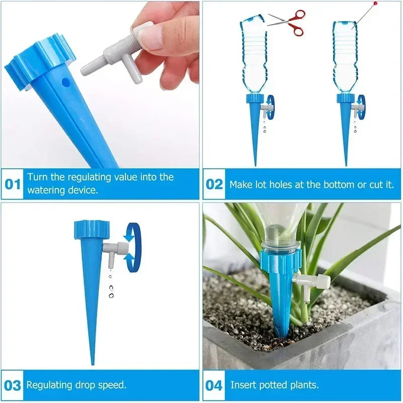 Automatic Drip Irrigation System Self Watering for Flower Plants close-up view