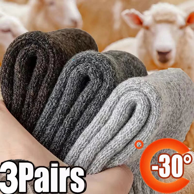 3 Pairs Winter Warm Thick Towel Bottom Man Socks Wool Male Socks Slipper Socks Merino Wool Socks Against Cold Snow Socks 39-44