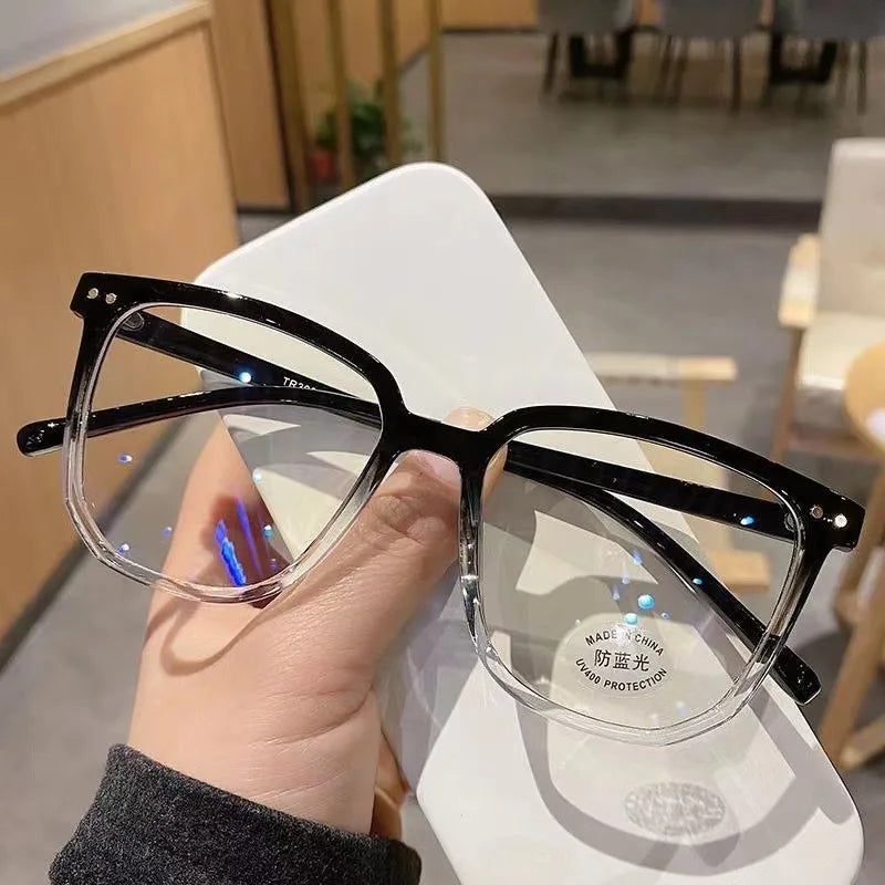 Minimalist Square Blue Light Blocking Glasses Personality Rivets Plain Face Slimming U close-up view