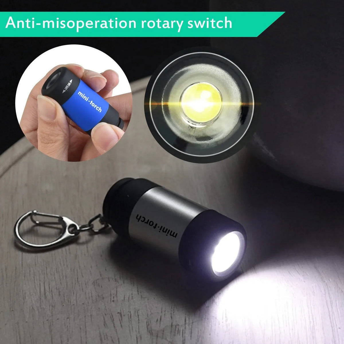 USB Rechargeable LED Pocket Keychain Flashlight Waterproof detail view