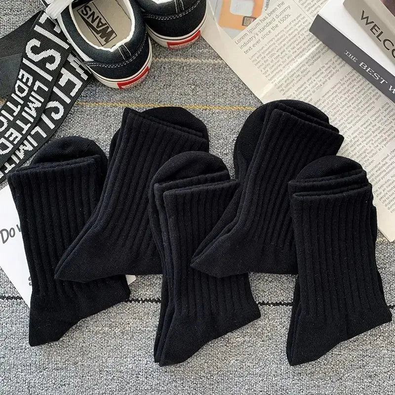5 Pairs Unisex Cotton Mid-Calf Socks Soft Warm Stylish Versatile for Autumn Winter Sports
