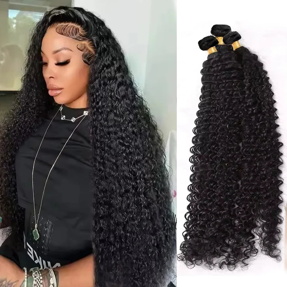 Deep Wave Brazilian Human Hair Bundles With HD Lace Closure