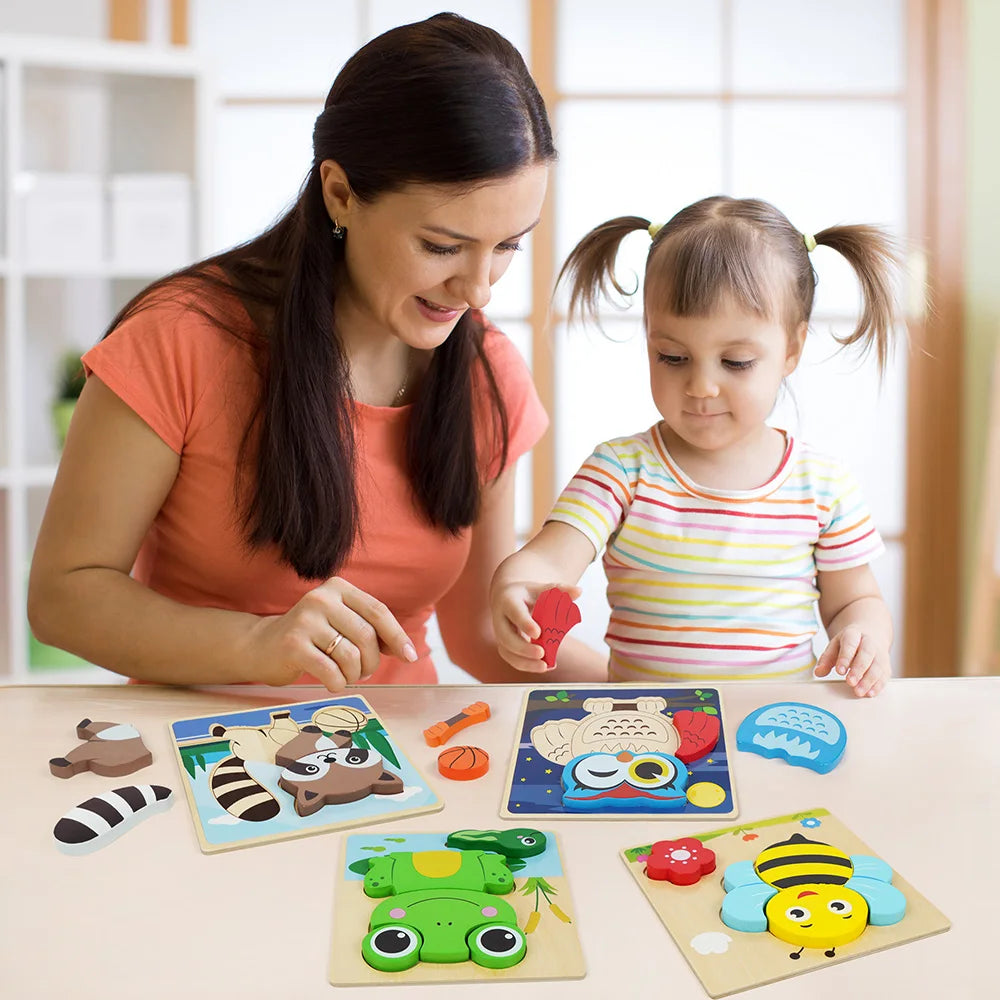 8 Pack Animal Wooden Puzzles Toys For Toddlers