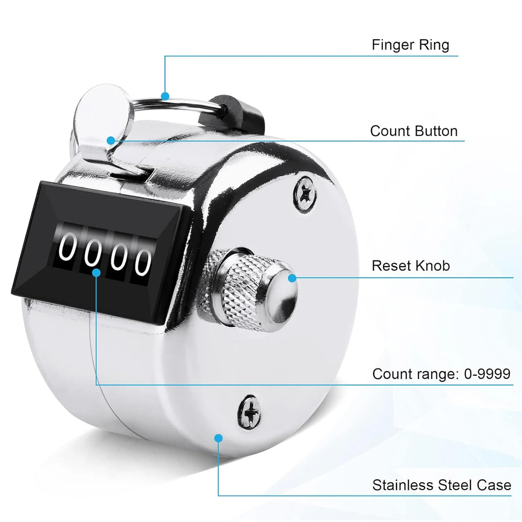 Hand Counter Four-Digit Click Counter with Hanging Rope Silver