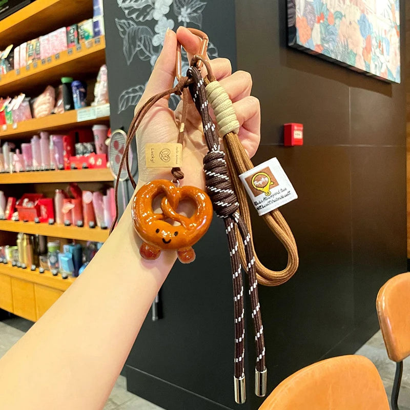 Delicate Bowknot Woven Rope Keychain Chocolate Anti-lost Bread Keychain Polyester Bagel Bag Decoration Woven