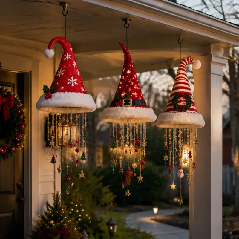 Santa Hat Chandelier with LED Lights | Christmas Hanging Decor
