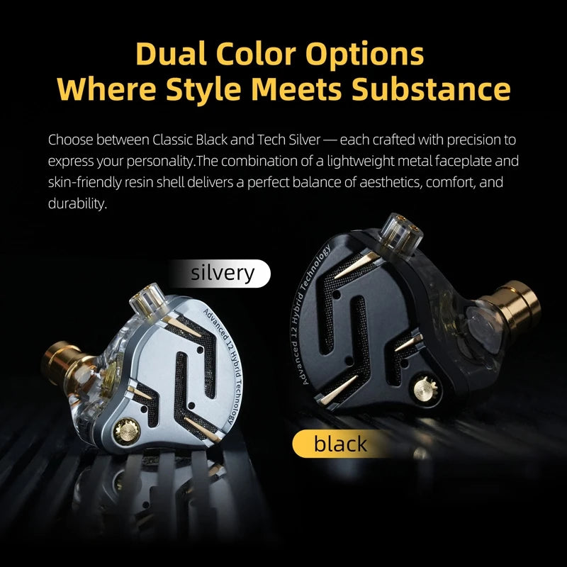 In Ear Monitor KZ ZS12 Pro 2 Hybrid 1DD+5BA Wired IEM Earphones with High Purity Silv alternate view