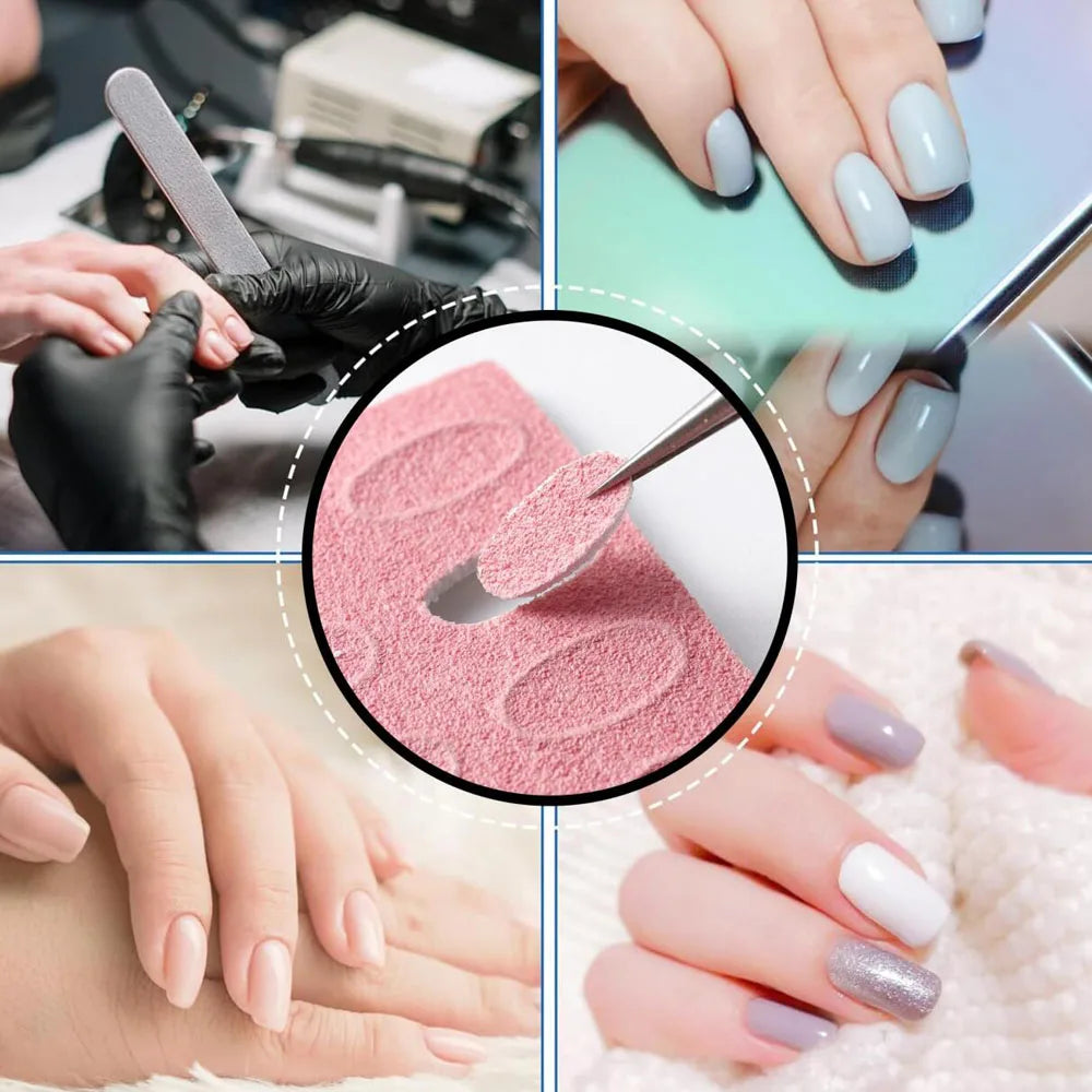 50Pcs 180Grit Sanding Slice+1Pc Nail Cuticle Pusher Set Self-Adhesive Pre Polishing Sandpaper Nails Files Manicure Pedicure Tool