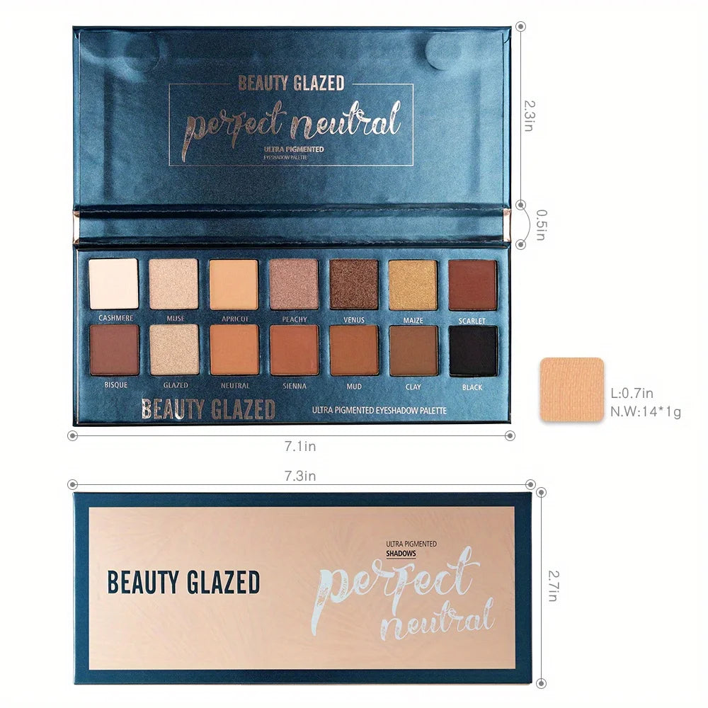 BEAUTY GLAZED 14 Colors Eyeshadow Palette Matte High PigmentedNude Color Waterproof Long detail view