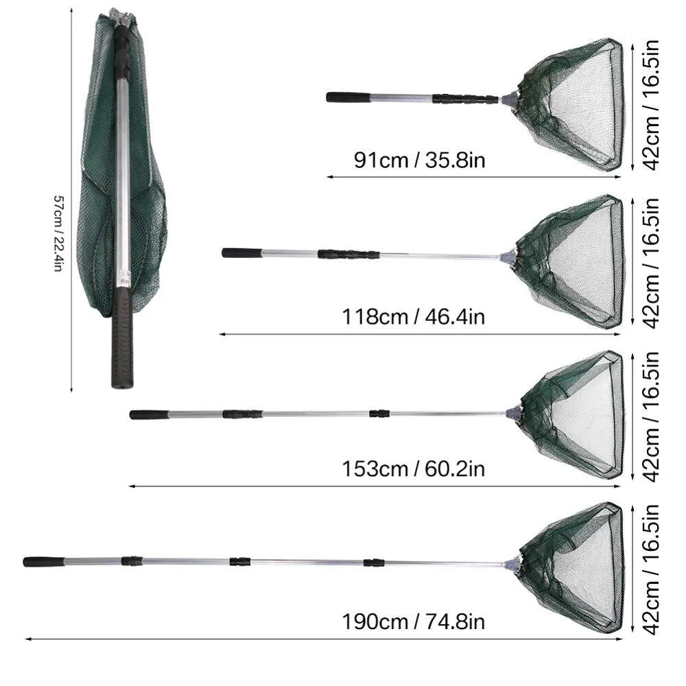 Telescopic Landing Net Folding Fishing Pole Extending Fly Carp Sea Mesh