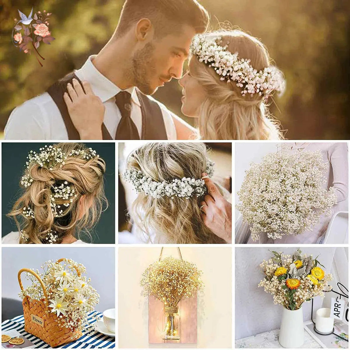 60g Dried Baby Breath Flower Bouquet Natural Dry Flowers Gypsophila Valentines Day Wedding Decoration Home Table Christmas Decor