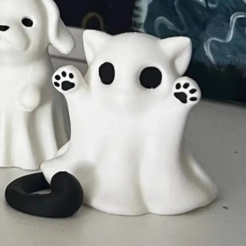 Mini Kitten Ghost Ornament Halloween Desk Decoration