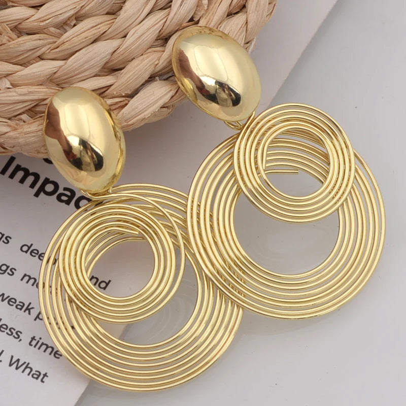 Big Round Statement Drop Earrings for Women Zinc Alloy