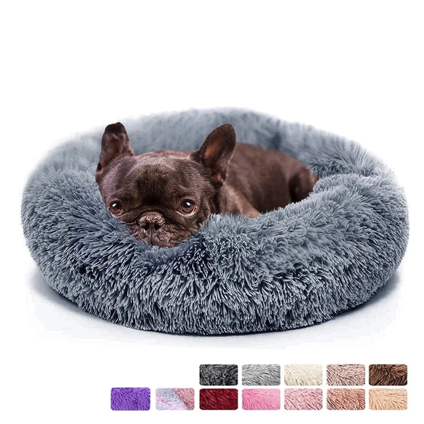 Donut Dog Bed Long Plush Round Pet Bed Washable