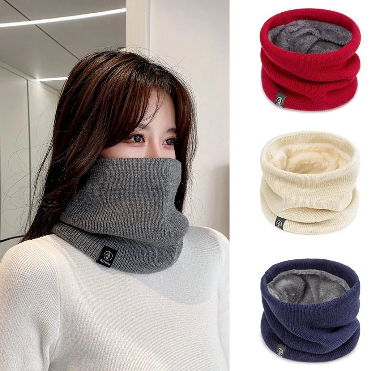 Knitted Winter Neck Gaiter Tube Scarf Hat Polyester